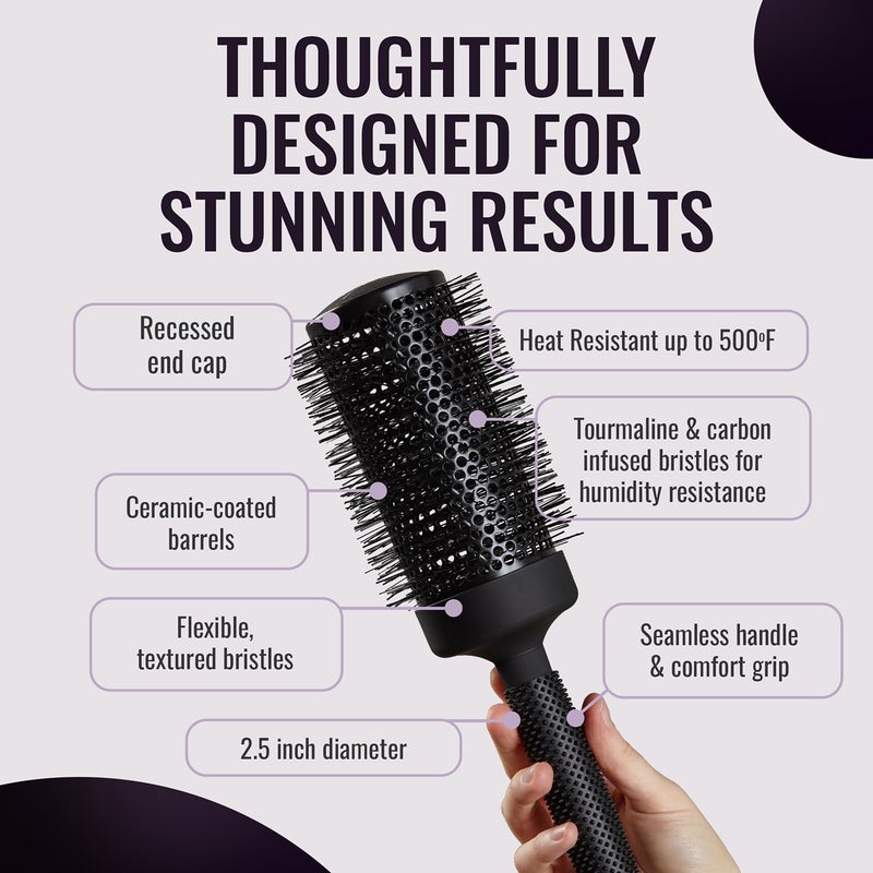 ERGO Ceramic Ionic Round Brush for Blow Out - Salon Quality Hair Brushes for Women - Roller Brush for Blow Drying, Wet and Dry Hair Styling, Volumizing Hair Care - ER65: 2.5" - Image 4
